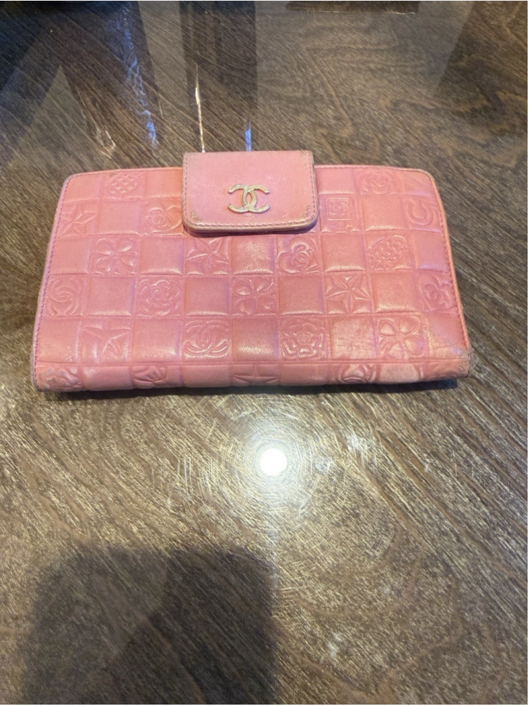Chanel Pink Chocolate Bar Cc Long Wallet Lambskin Leather